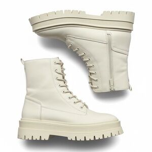 Stradivarius Off-White Combat Boots
